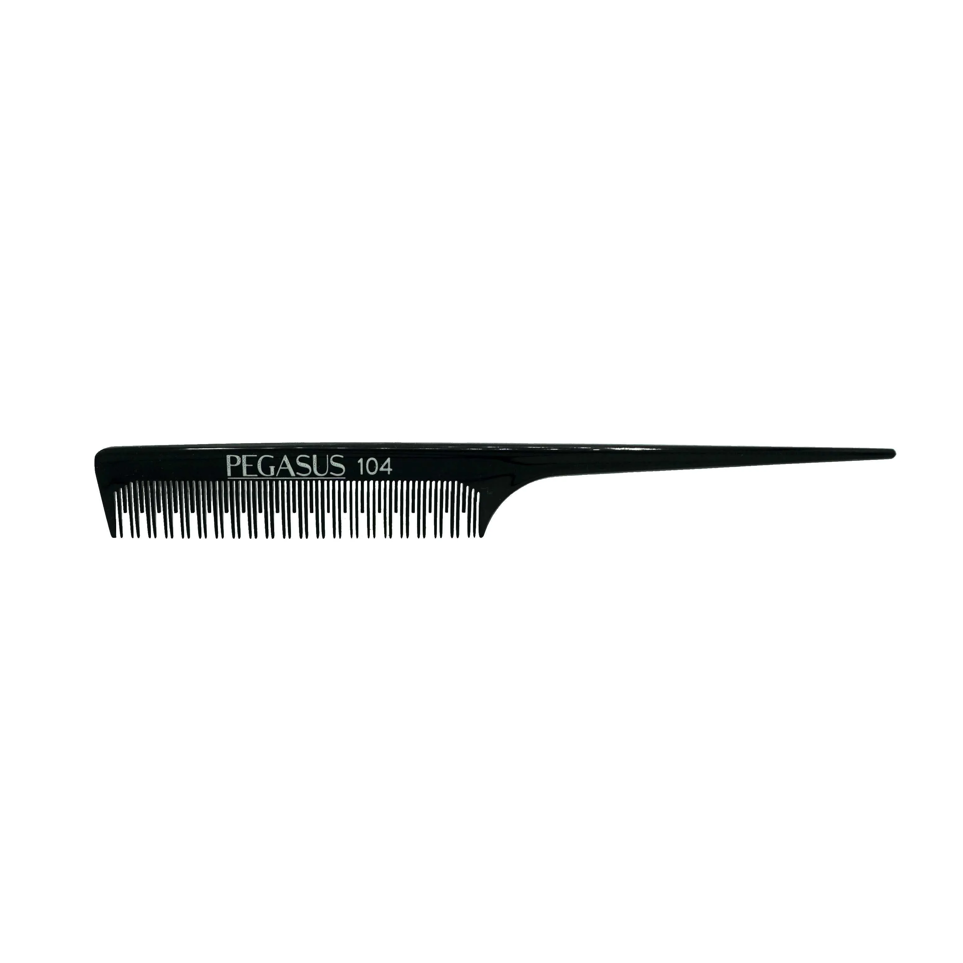 Pegasus 104, 8in Hard Rubber Rat Tail Tease Comb, Handmade, Seamless, Smooth Edges, Anti Static, Heat and Chemically Resistant, Great for Parting, Coloring Hair | Peines de goma dura - Black
