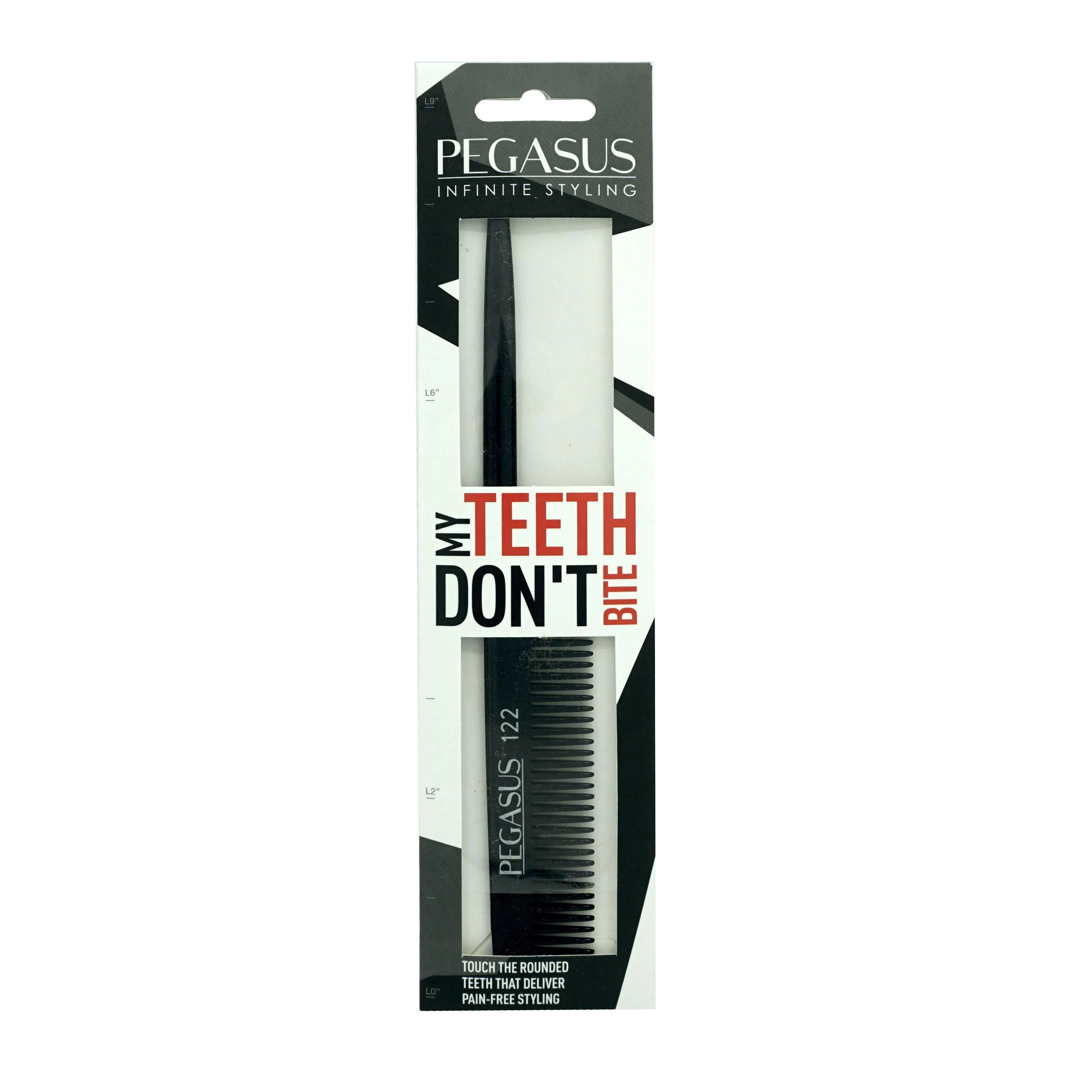 Pegasus 122, 8in Hard Rubber Rat Tail Comb - Course Tooth, Handmade, Seamless, Smooth Edges, Anti Static, Heat and Chemically Resistant, Great for Parting, Coloring Hair | Peines de goma dura - Black