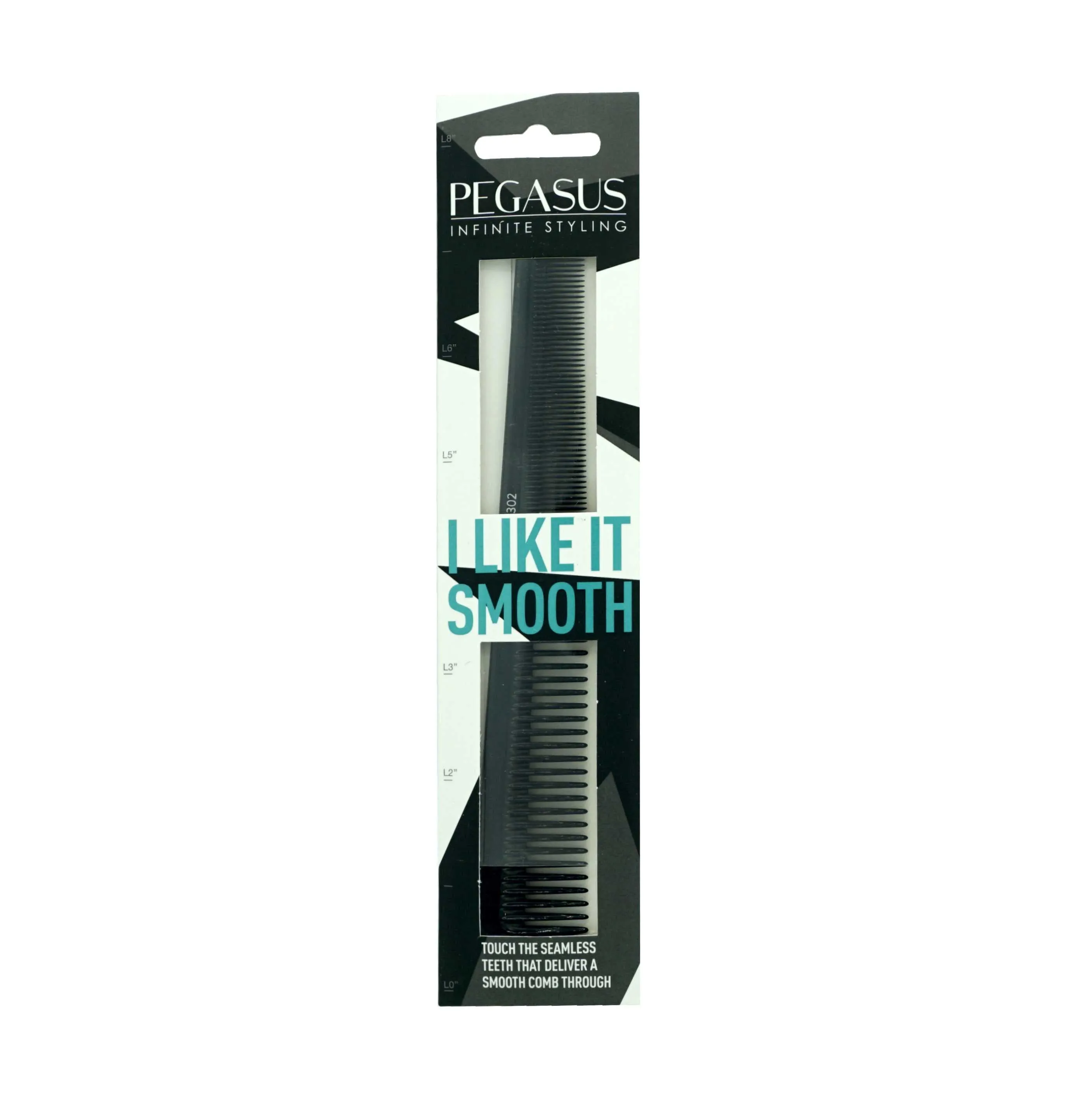 Pegasus 302, 7in Hard Rubber Barber Comb with Extra Fine Teeth, Seamless, Smooth Edges, Anti Static, Heat and Chemically Resistant, Wet Hair, Everyday Grooming Comb | Peines de goma dura - Black