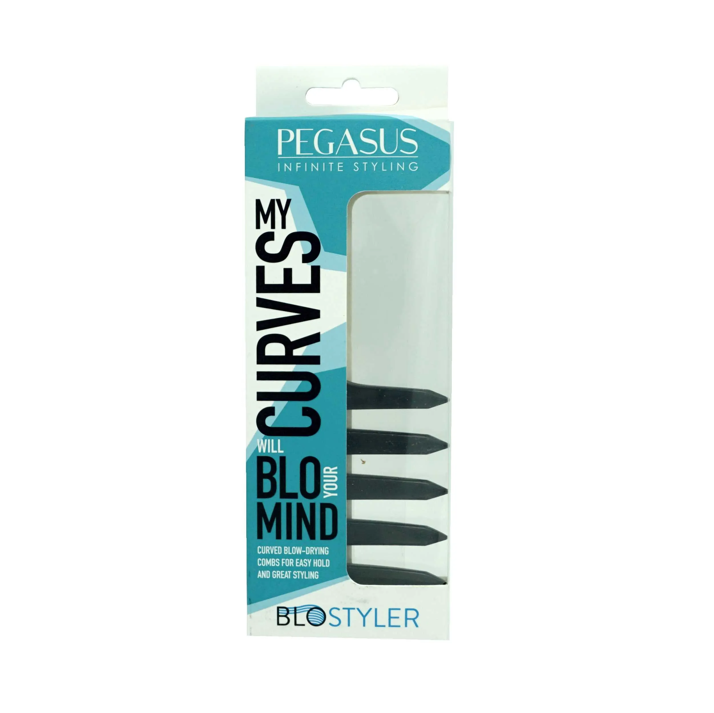 Pegasus 507_b2, 6.5in Curved Detangling Handled Styling Rake Comb, Seamless, Smooth Edges, Anti Static, Heat and Chemically Resistant, Wet Hair, Everyday Grooming Comb | Peines de goma dura - Black