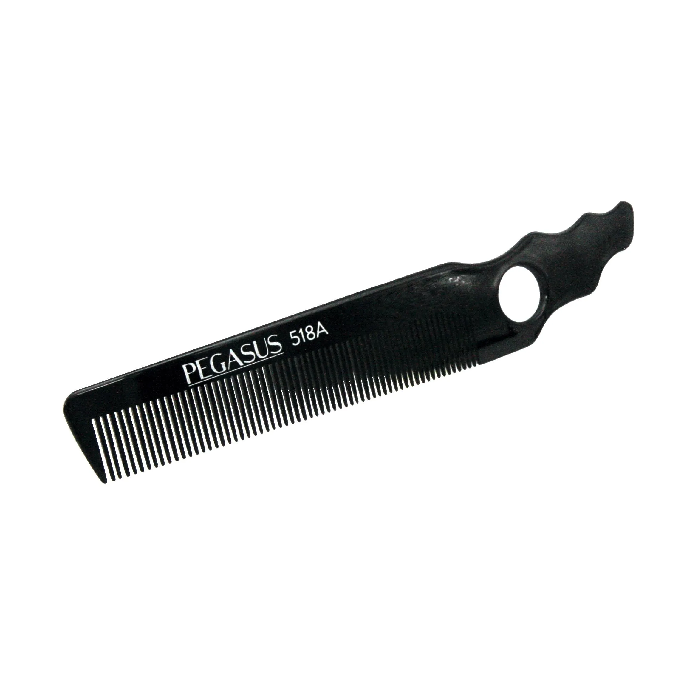 Pegasus 518A, 8in Hard Rubber Fine Tooth Barber Clipper Comb, Handmade, Seamless, Smooth Edges, Anti Static, Heat and Chemically Resistant Comb | Peines de goma dura - Black