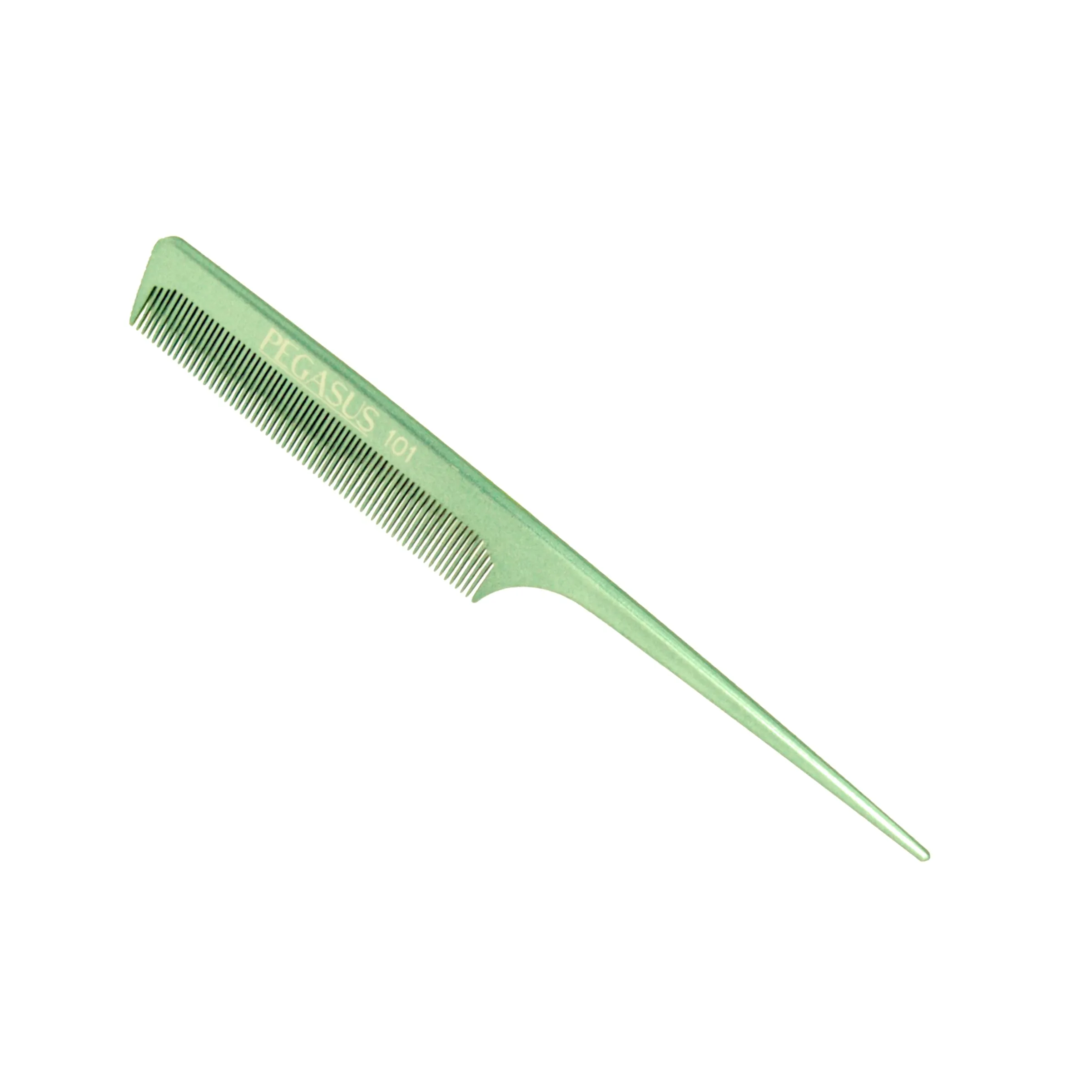 Pegasus MICOLOR 101, 8in Hard Rubber Fine Tooth Rat Tail Comb, Handmade, Seamless, Smooth Edges, Anti Static, Heat and Chemically Resistant, Great for Parting, Coloring Hair | Peines de goma dura - Green