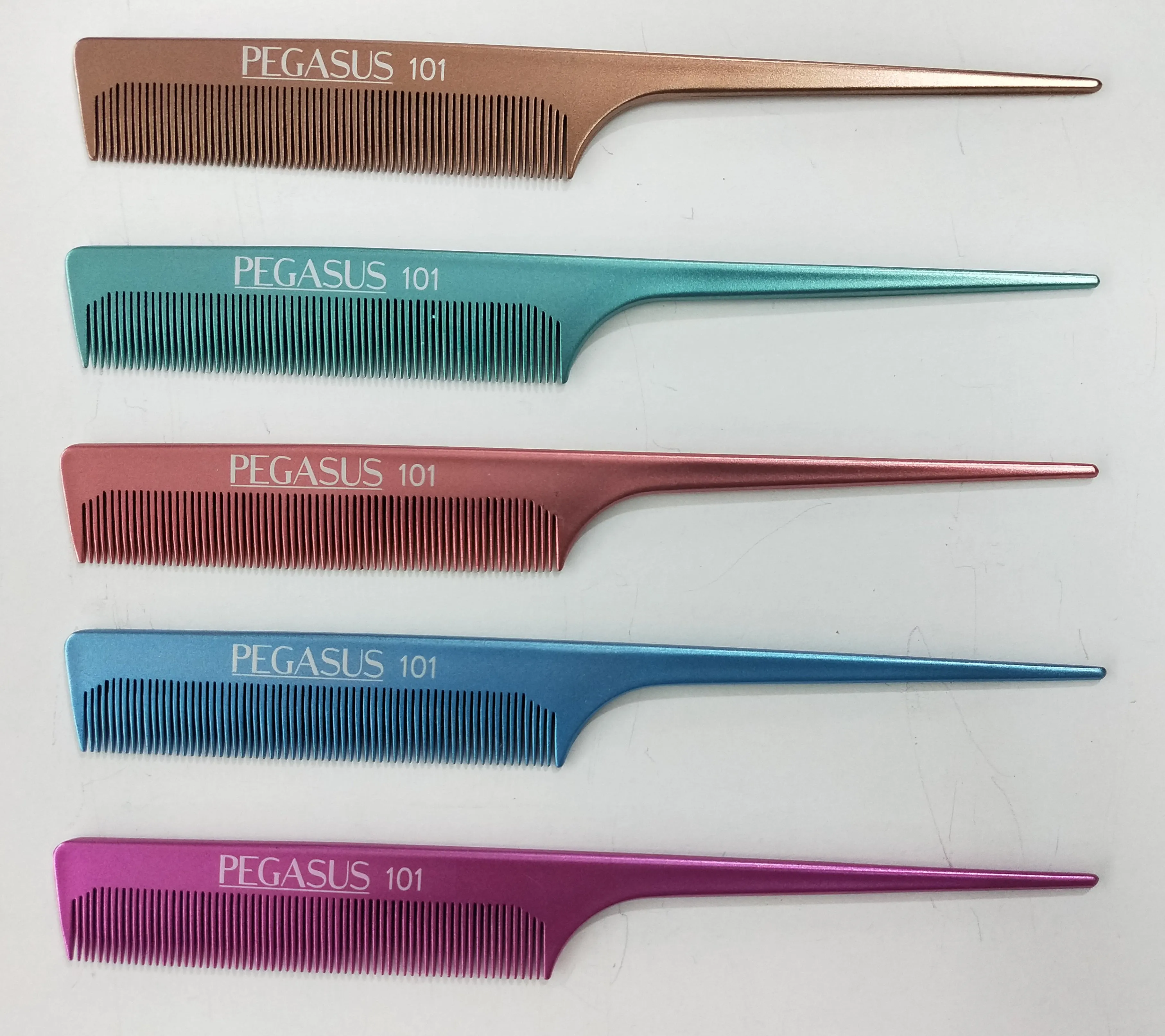 Pegasus MICOLOR 101, 8in Hard Rubber Fine Tooth Rat Tail Comb, Handmade, Seamless, Smooth Edges, Anti Static, Heat and Chemically Resistant, Great for Parting, Coloring Hair | Peines de goma dura - Green