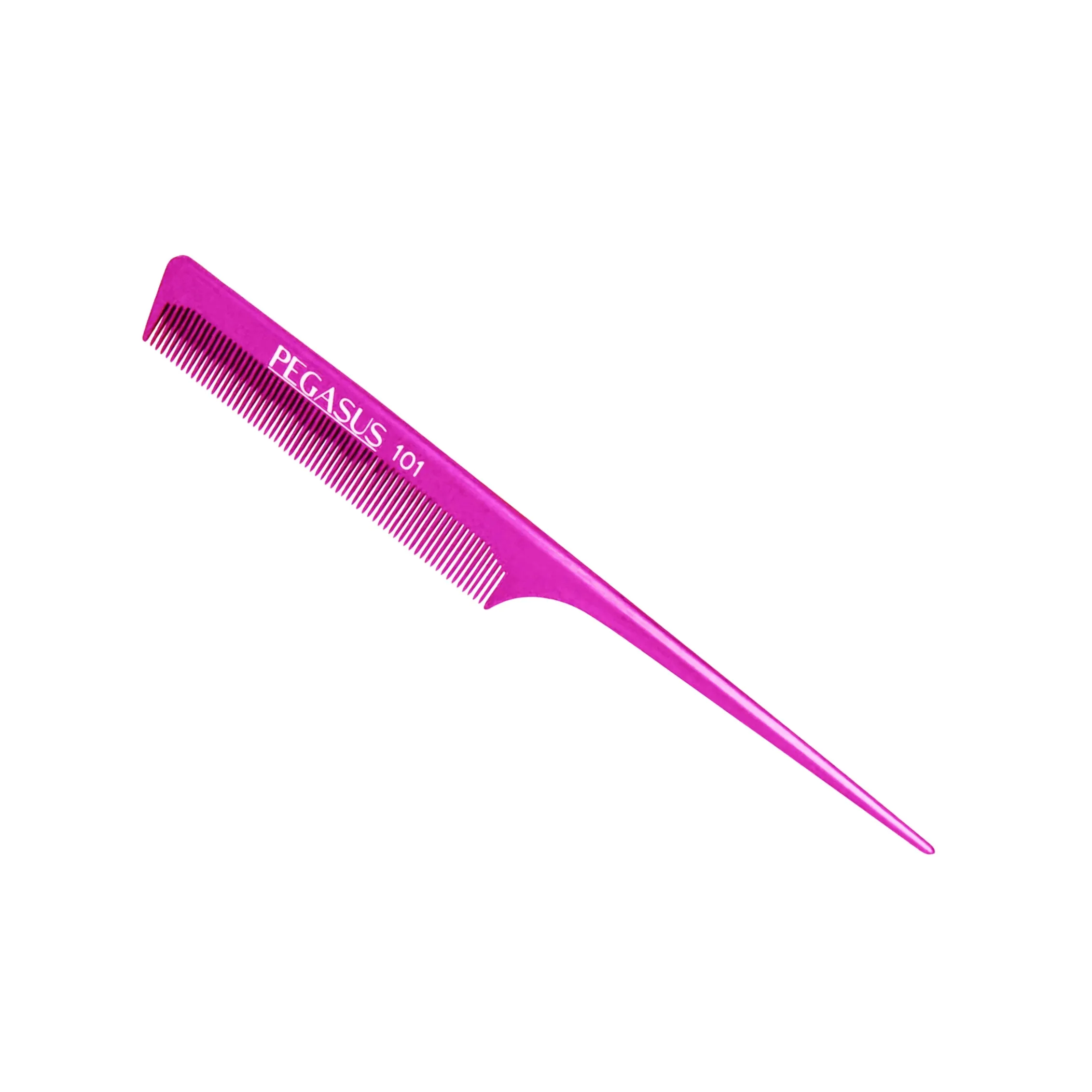 Pegasus MICOLOR 101, 8in Hard Rubber Fine Tooth Rat Tail Comb, Handmade, Seamless, Smooth Edges, Anti Static, Heat and Chemically Resistant, Great for Parting, Coloring Hair | Peines de goma dura - Pink