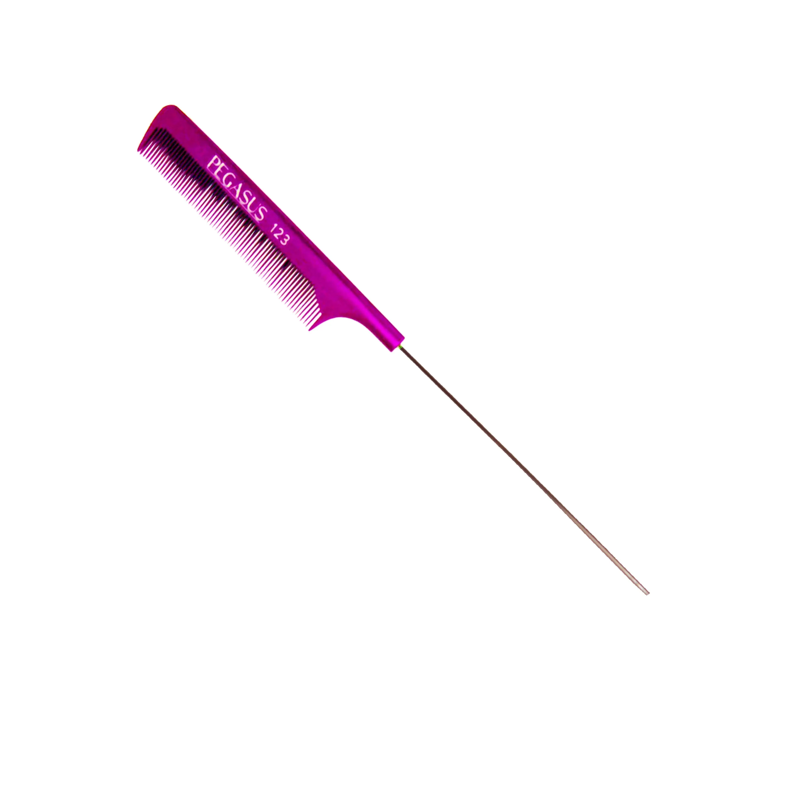 Pegasus MICOLOR 123, 9.75in Hard Rubber Fine Tooth Pintail Comb, Seamless, Anti Static, Heat and Chemically Resistant, Stainless Steel Pin, Great for Parting, Coloring Hair | Peines de goma dura - Pink