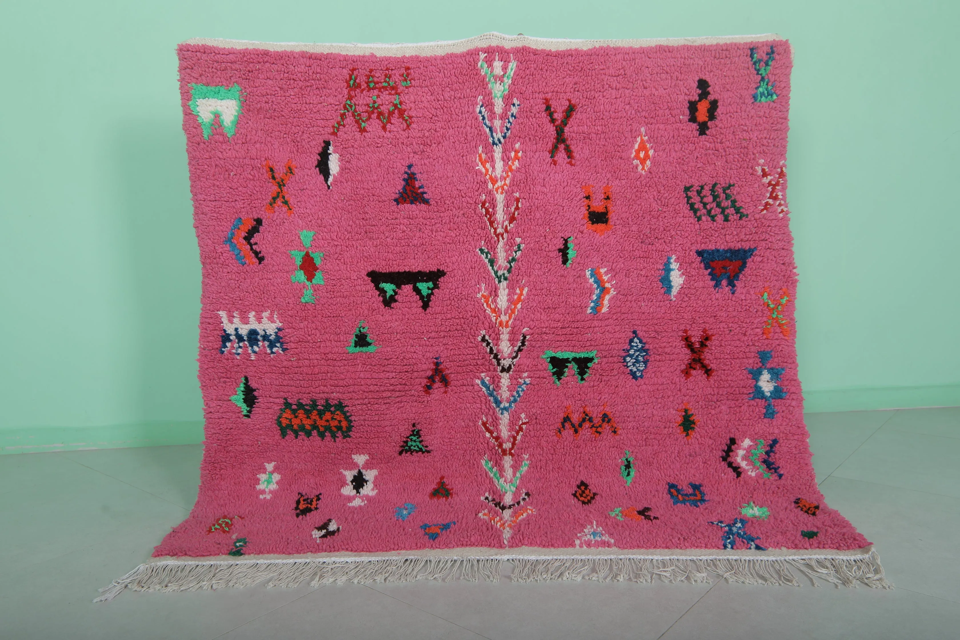 Pink Moroccan Rug - Handmade 5 X 4.8 Feet | Vibrant Berber Design