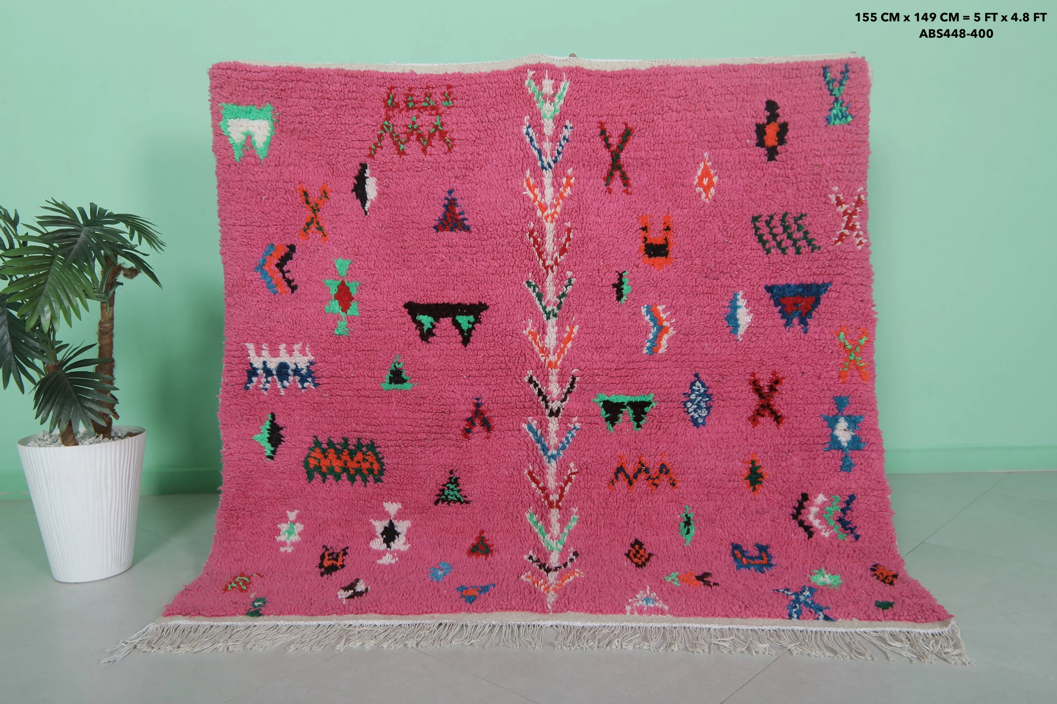 Pink Moroccan Rug - Handmade 5 X 4.8 Feet | Vibrant Berber Design