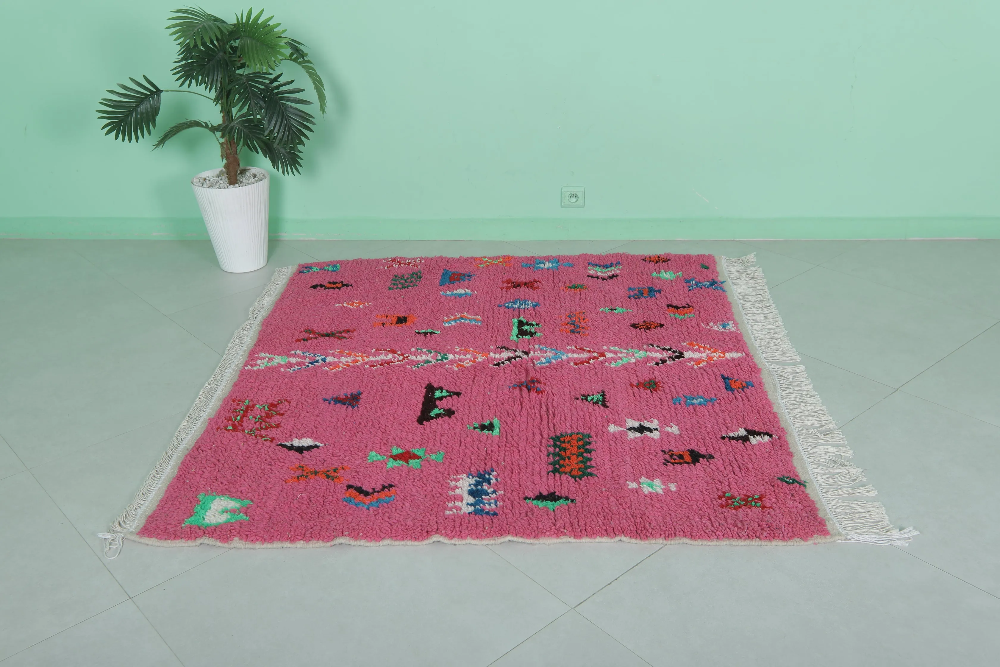 Pink Moroccan Rug - Handmade 5 X 4.8 Feet | Vibrant Berber Design
