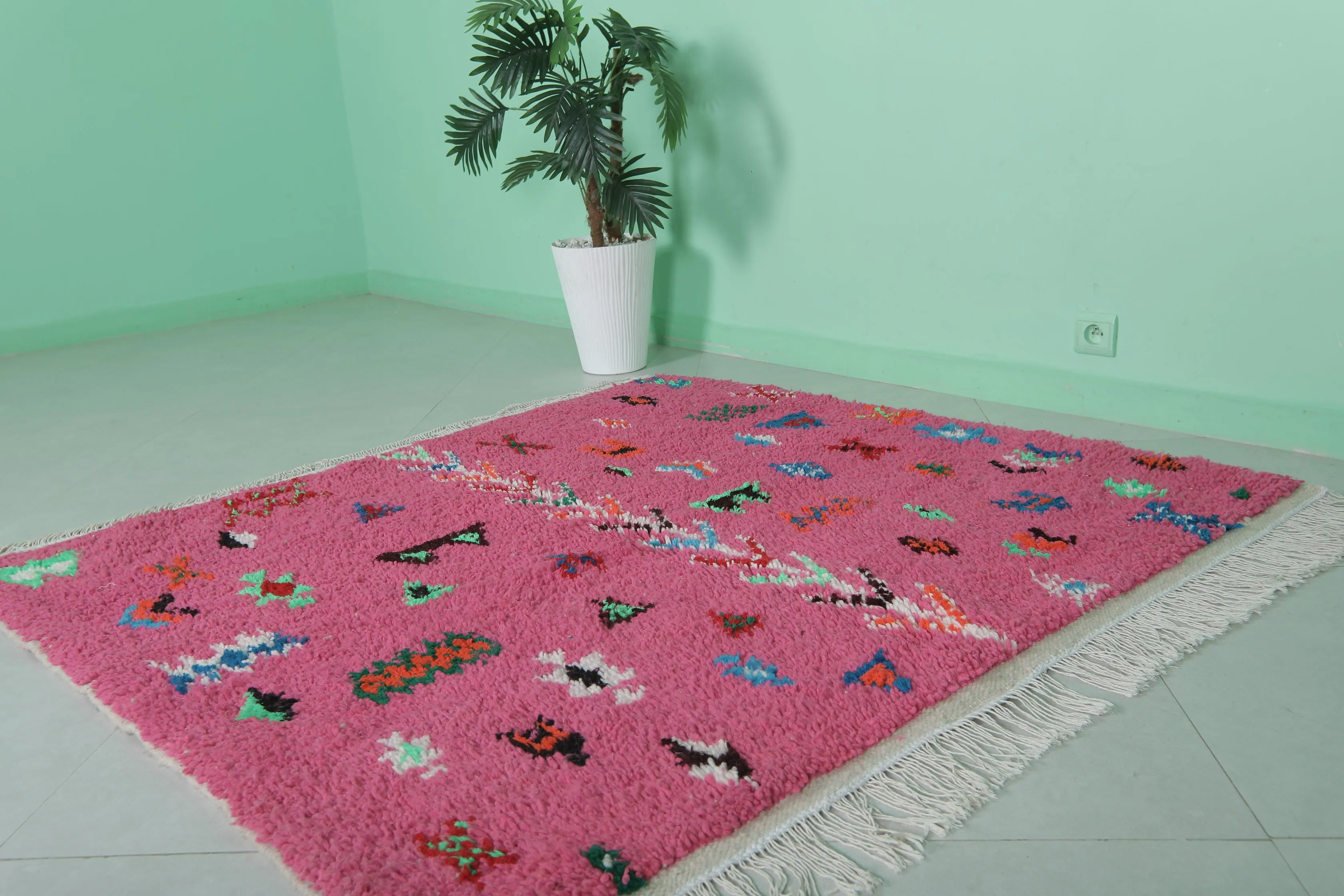 Pink Moroccan Rug - Handmade 5 X 4.8 Feet | Vibrant Berber Design
