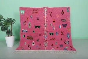 Pink Moroccan Rug - Handmade 5 X 4.8 Feet | Vibrant Berber Design