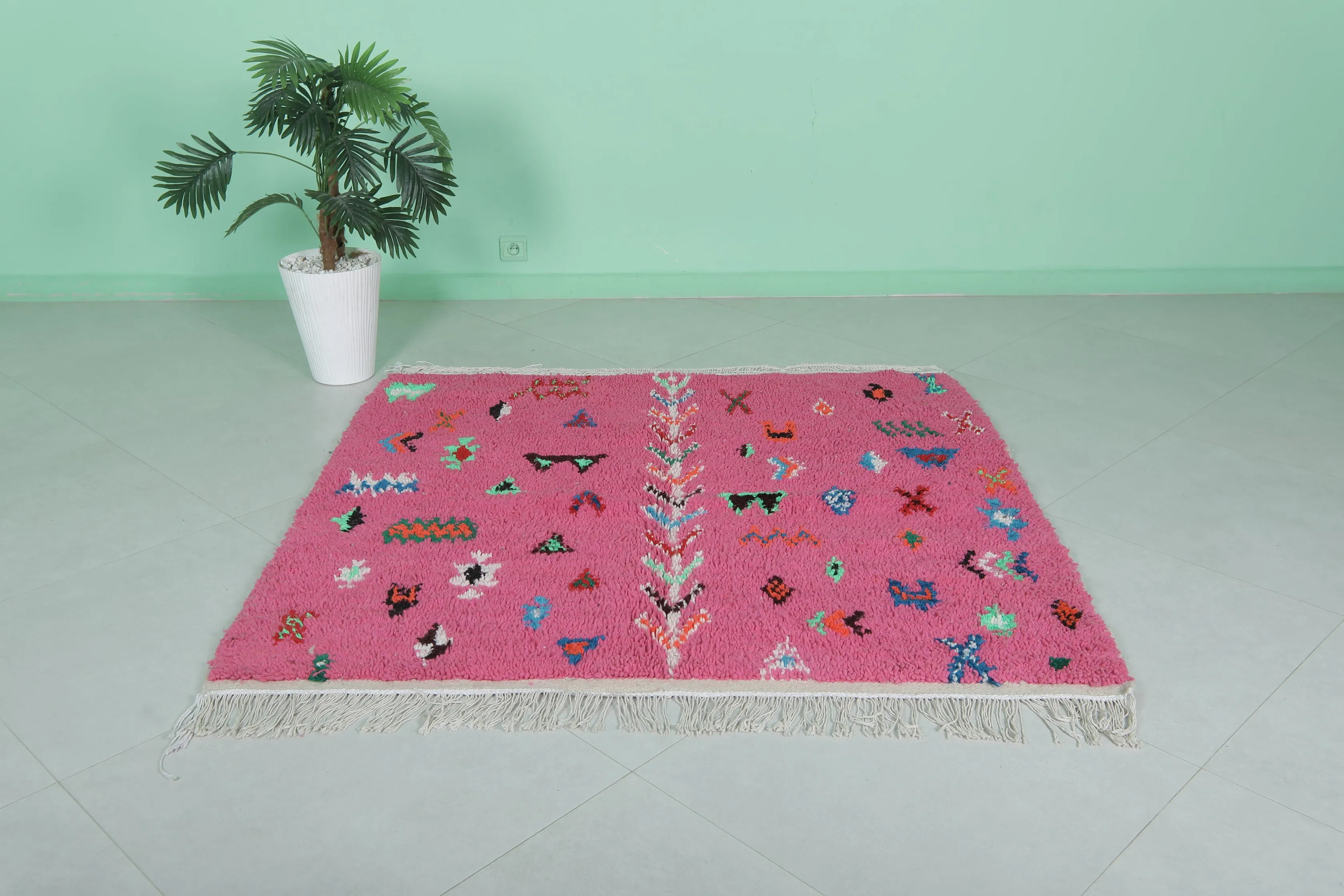 Pink Moroccan Rug - Handmade 5 X 4.8 Feet | Vibrant Berber Design