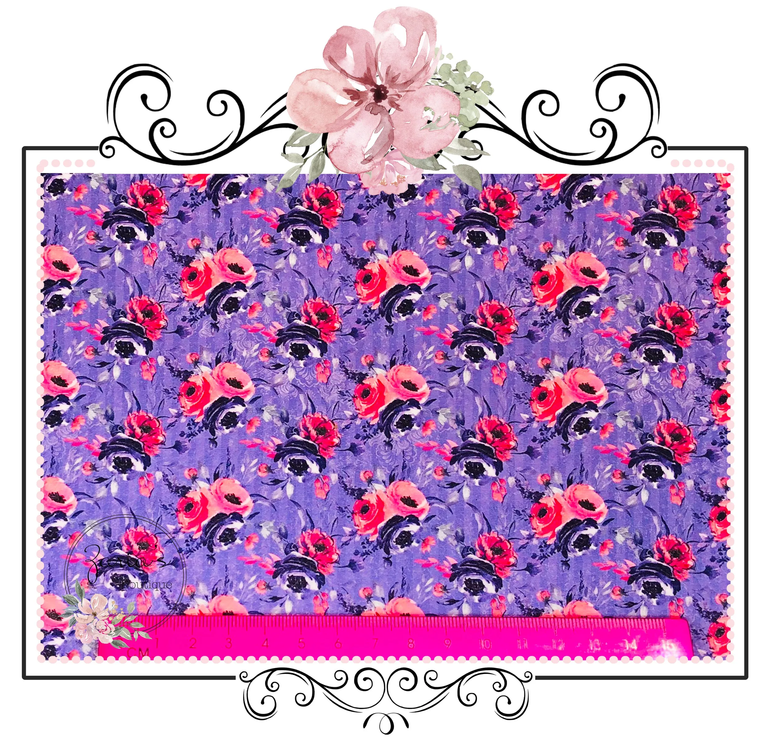 Pink Purple Floral  ~ Custom Luxe Grain Faux Leather ~ 0.90mm