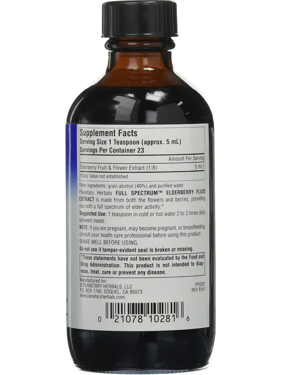 Planetary Herbals, Elderberry Fluid Extract, Full Spectrum, 4 fl oz