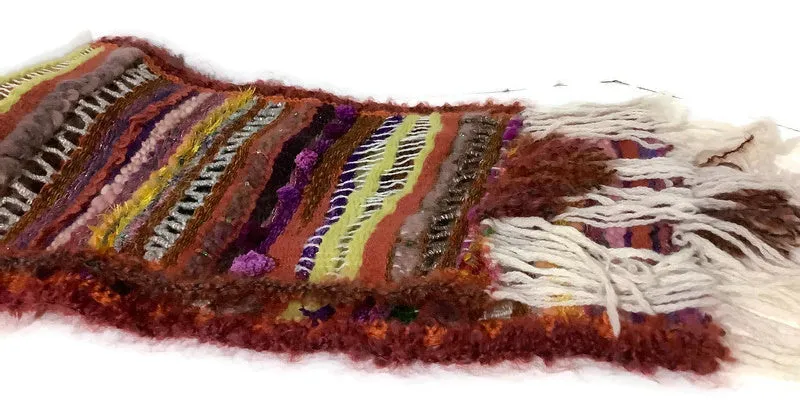 Prize winner handmade THE COLORFUL LLIKLLA (Quechua for a shawl), alpaca and multi fibers, colors brick, yellow, white, purple and others, weaving shawl..
