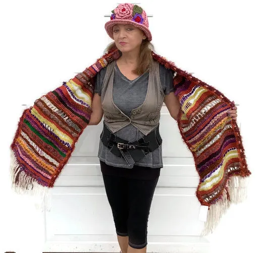 Prize winner handmade THE COLORFUL LLIKLLA (Quechua for a shawl), alpaca and multi fibers, colors brick, yellow, white, purple and others, weaving shawl..