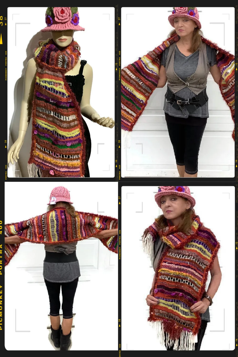Prize winner handmade THE COLORFUL LLIKLLA (Quechua for a shawl), alpaca and multi fibers, colors brick, yellow, white, purple and others, weaving shawl..