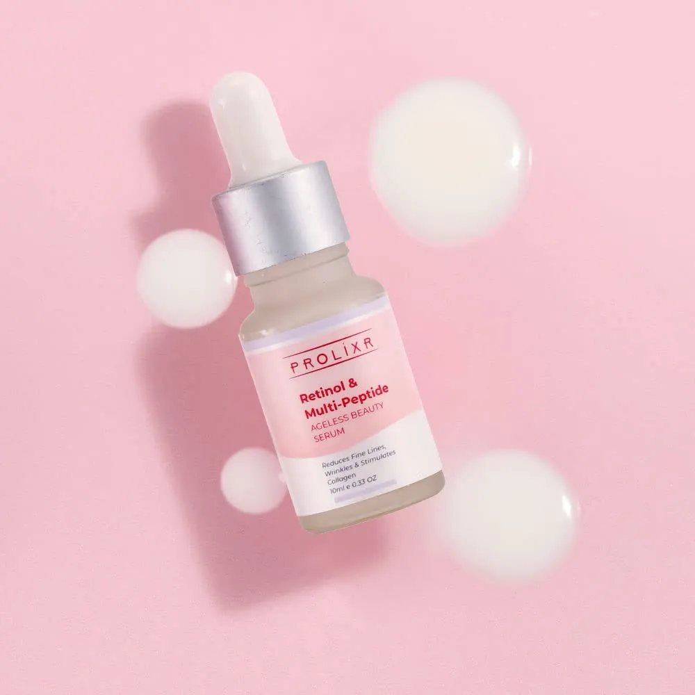 Prolixr Retinol and multi peptide anti-ageing face serum - for younger looking & spotless skin - reduces fine lines & wrinkles - all skin types - 10 ml- travel friendly- mini