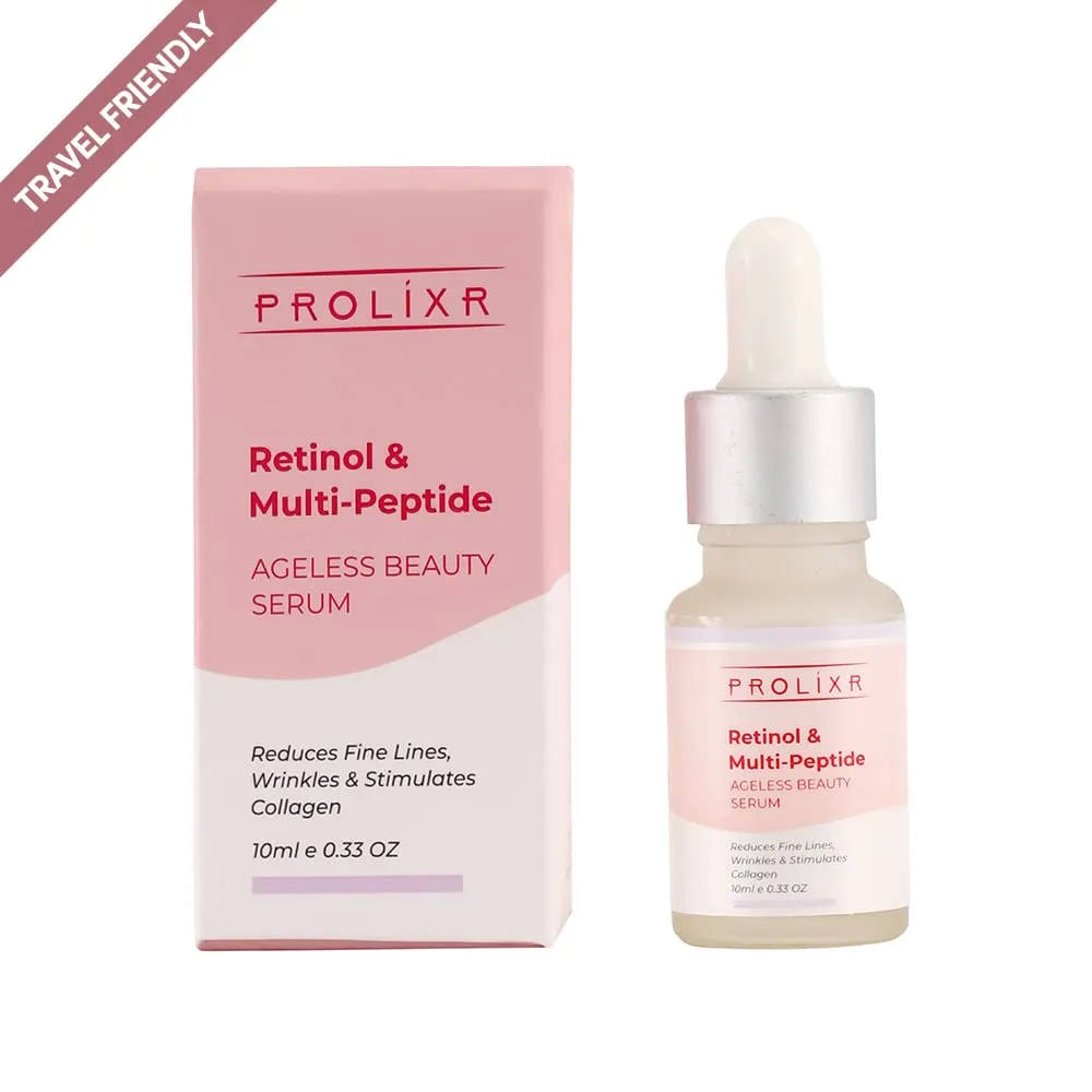 Prolixr Retinol and multi peptide anti-ageing face serum - for younger looking & spotless skin - reduces fine lines & wrinkles - all skin types - 10 ml- travel friendly- mini