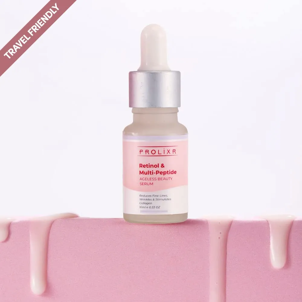 Prolixr Retinol and multi peptide anti-ageing face serum - for younger looking & spotless skin - reduces fine lines & wrinkles - all skin types - 10 ml- travel friendly- mini