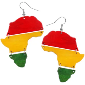 Red Yellow Green Africa Shape Wooden Earrings