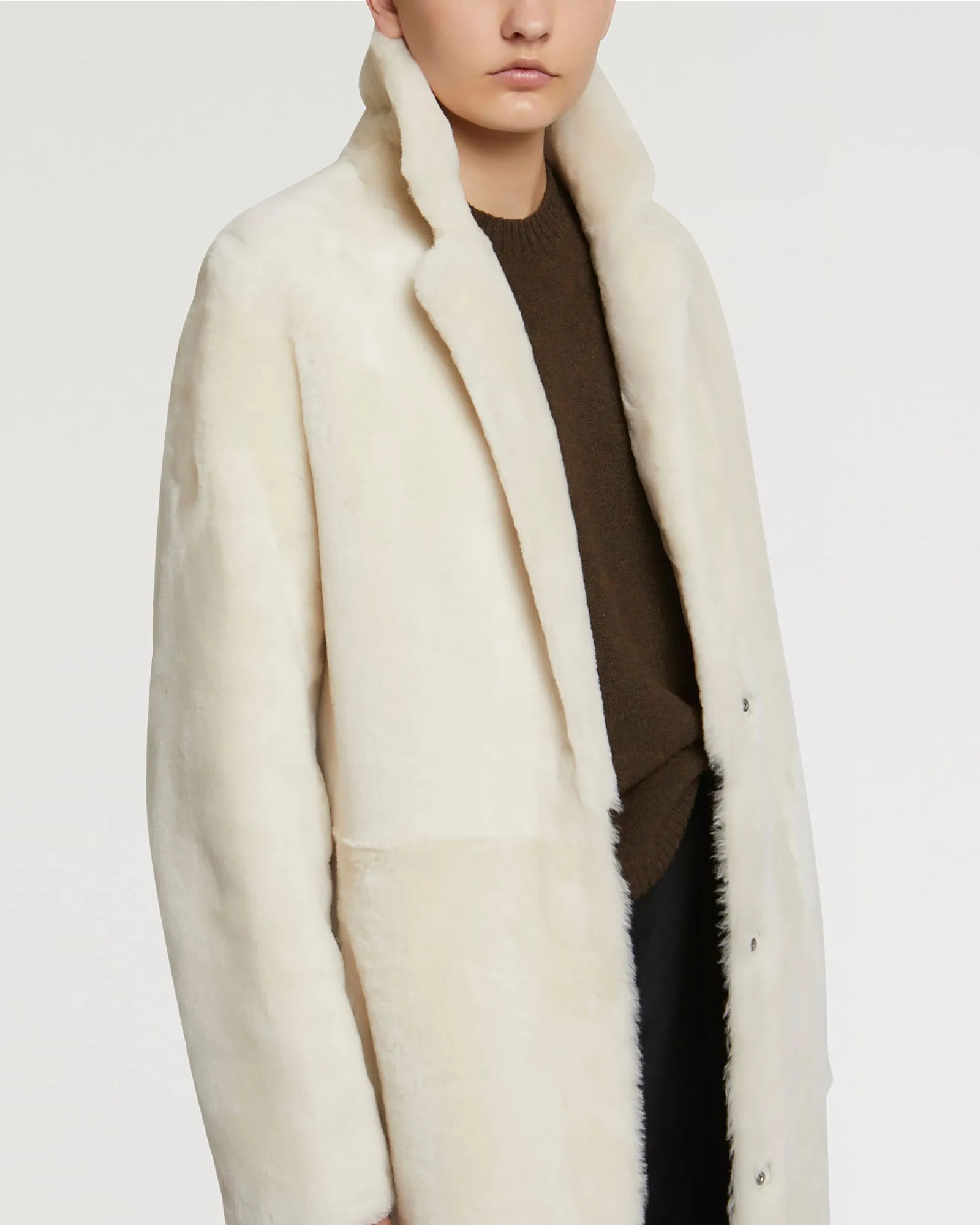 Reversible merino shearling coat