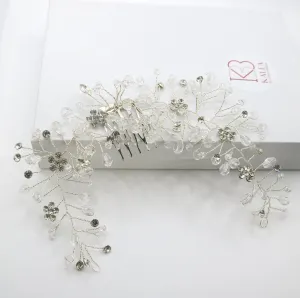 Rhinestone Flower Combed Hair Vine, Crystal Wedding Hairpin Wire, Bridal Silver Hair Vine Headpiece