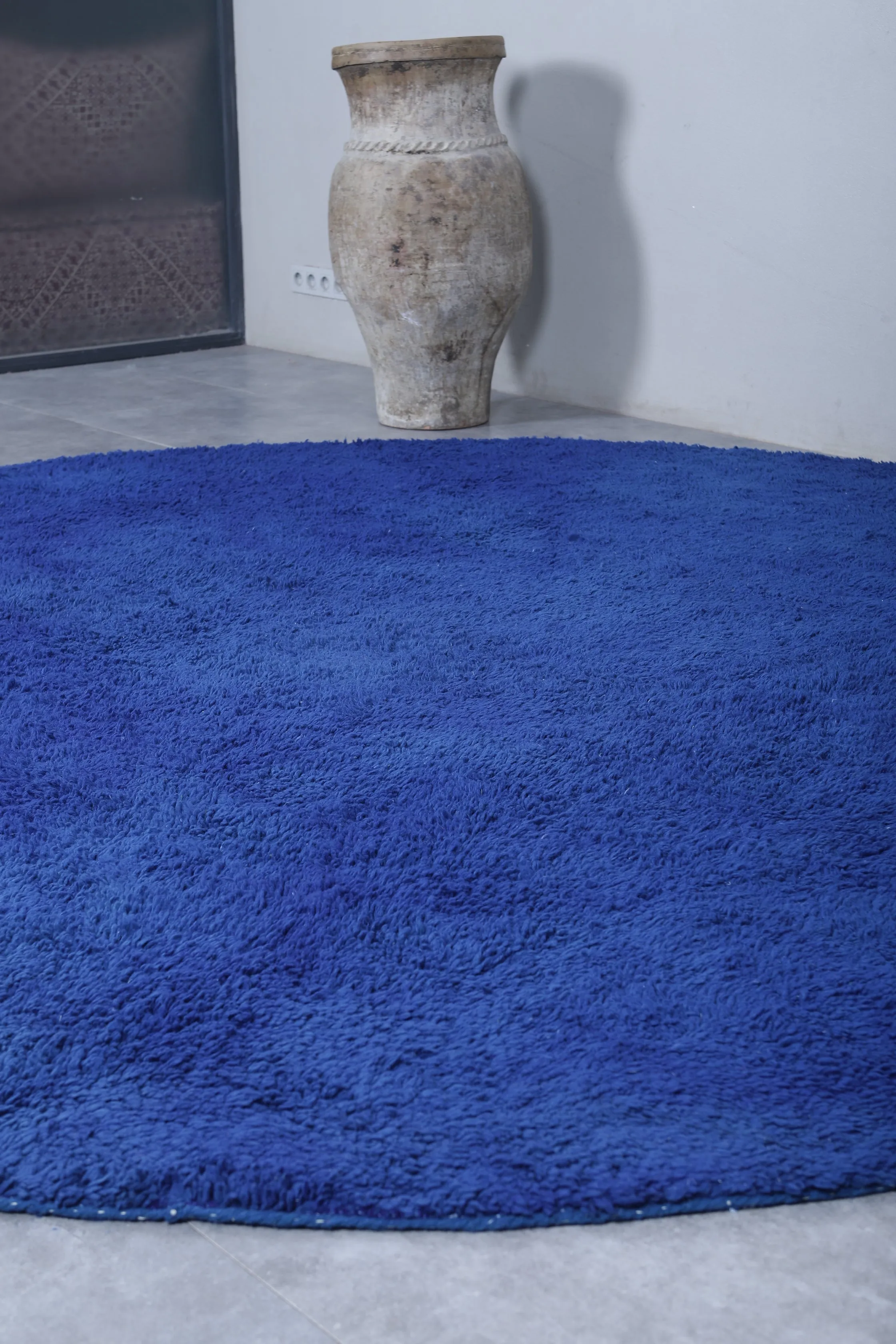 Round blue berber moroccan rug - custom rounded berber rug