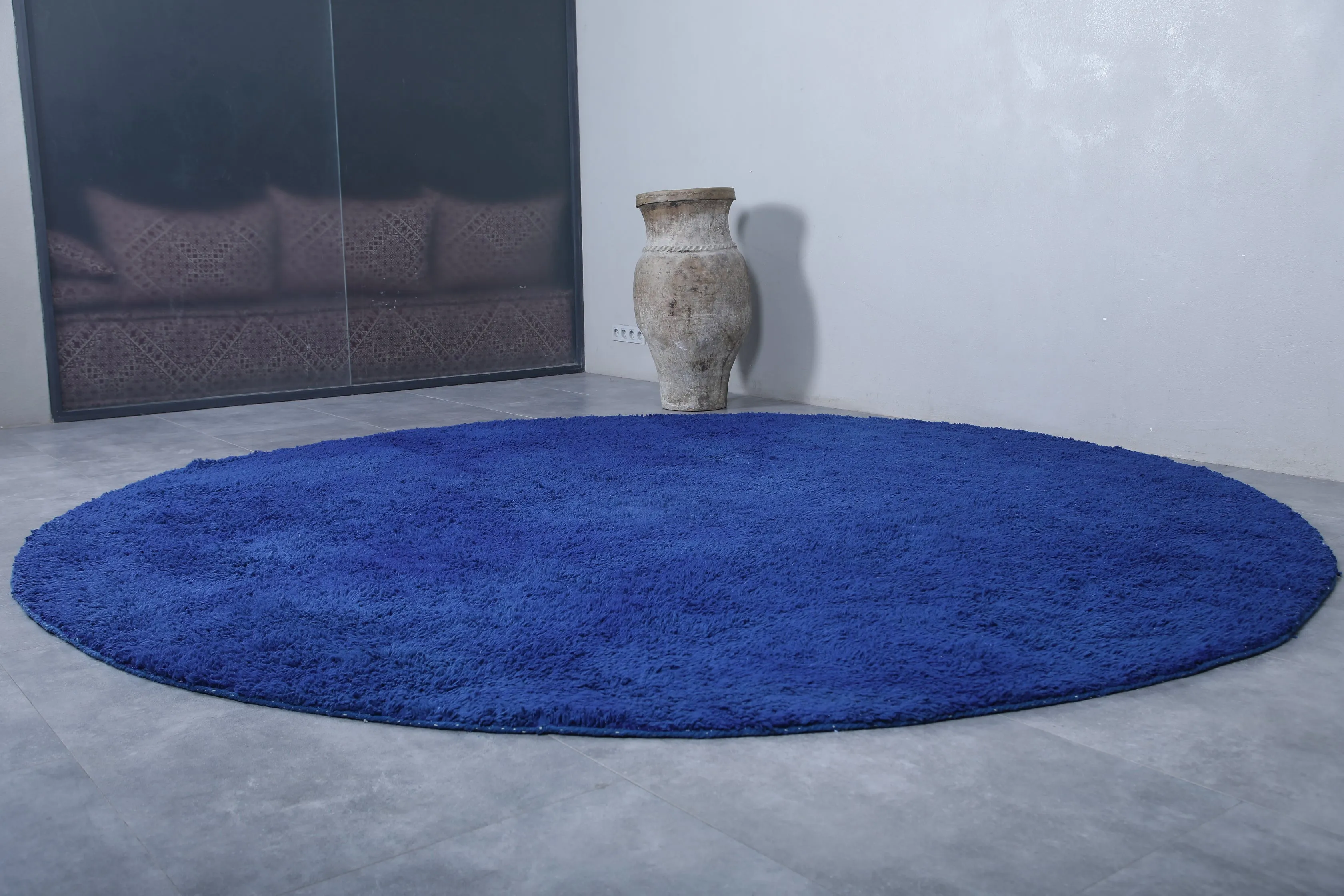 Round blue berber moroccan rug - custom rounded berber rug