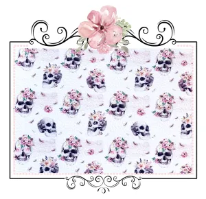 SALE  Pink Vintage Rose Skulls ~ Luxe Leatherette Fabric ~ Floral