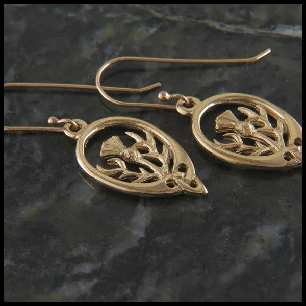Scottish Thistle Earrings in 14K Gold