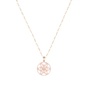 Seed of Life Feminine Power Amulet, White Chalcedony Chain, Rose Gold Plated