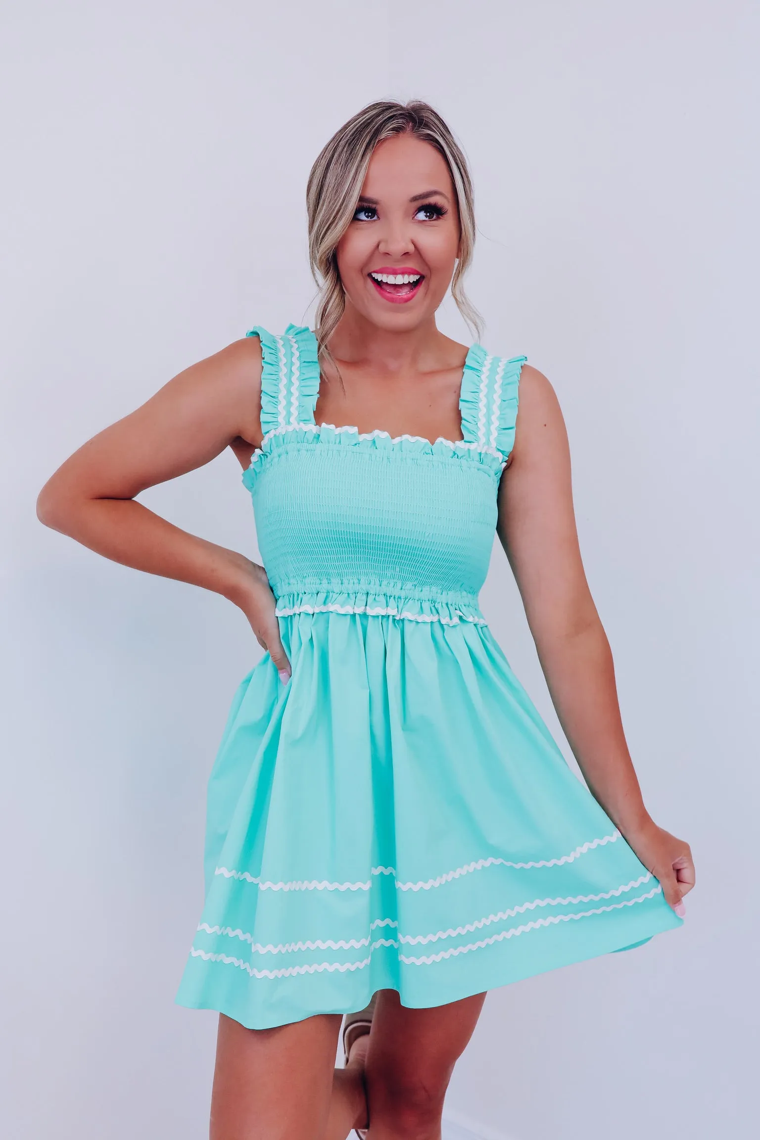 Sierra Smocked Sun Dress - Sea Foam