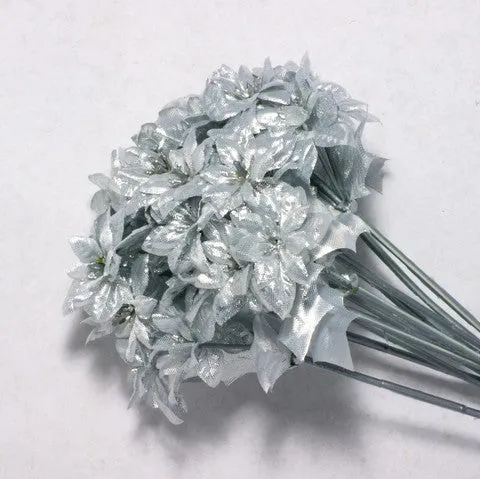 Silver Poinsettia Mini Silk Flowers 1.5''