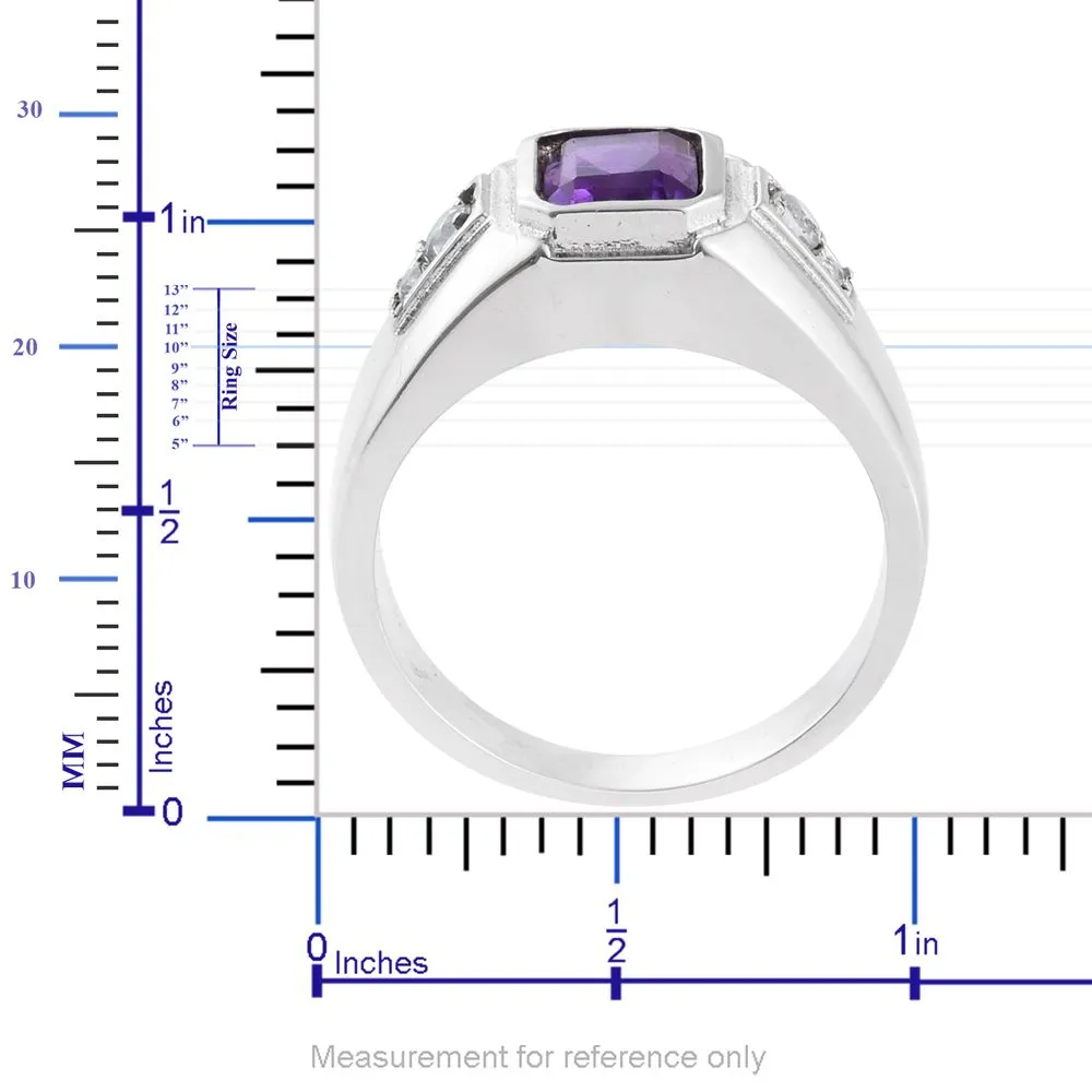 Stainless Steel 2.35 ct African AMETHYST & White TOPAZ Men's Ring (Size 13)