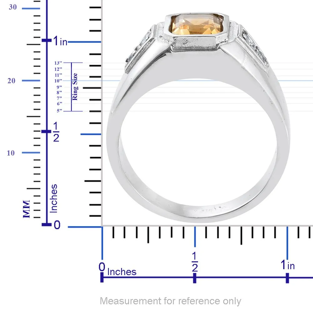 Stainless Steel 2.6 ct Yellow Brazilian CITRINE & White TOPAZ Men's Ring (Size 13)