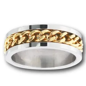 Stainless Steel Ring with Gold Chain