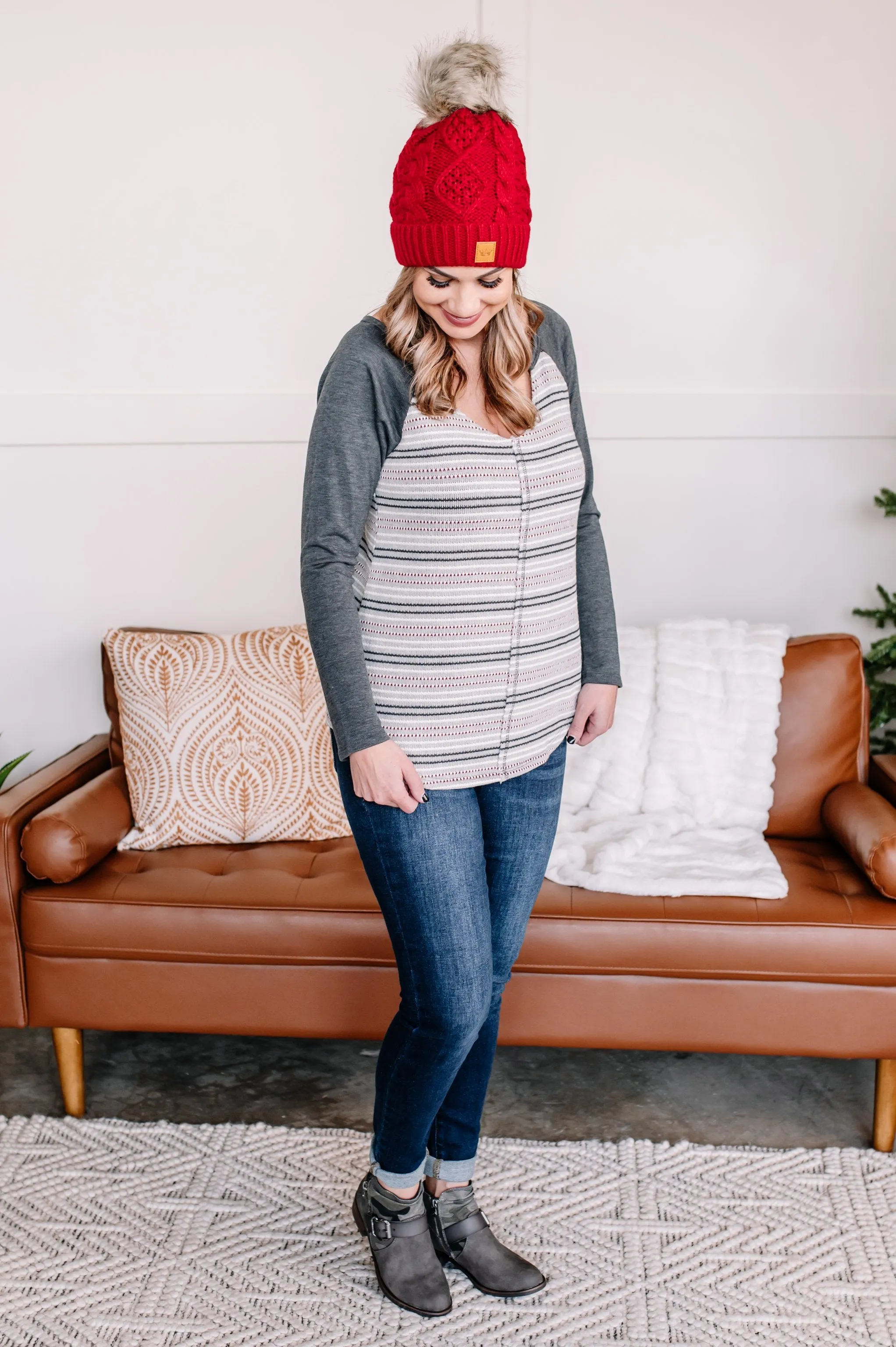Stay Frosty Striped Raglan Knit Top