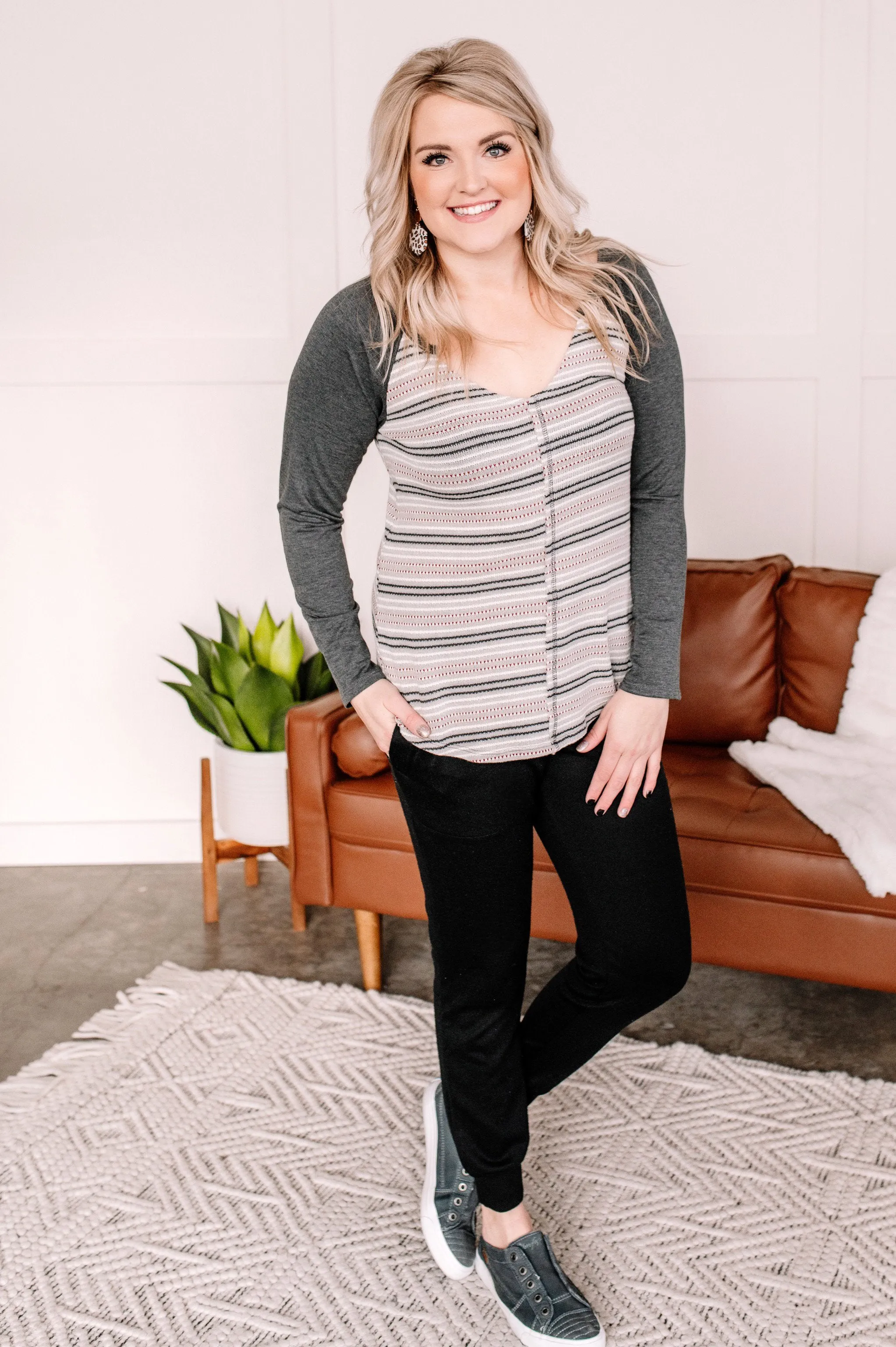 Stay Frosty Striped Raglan Knit Top