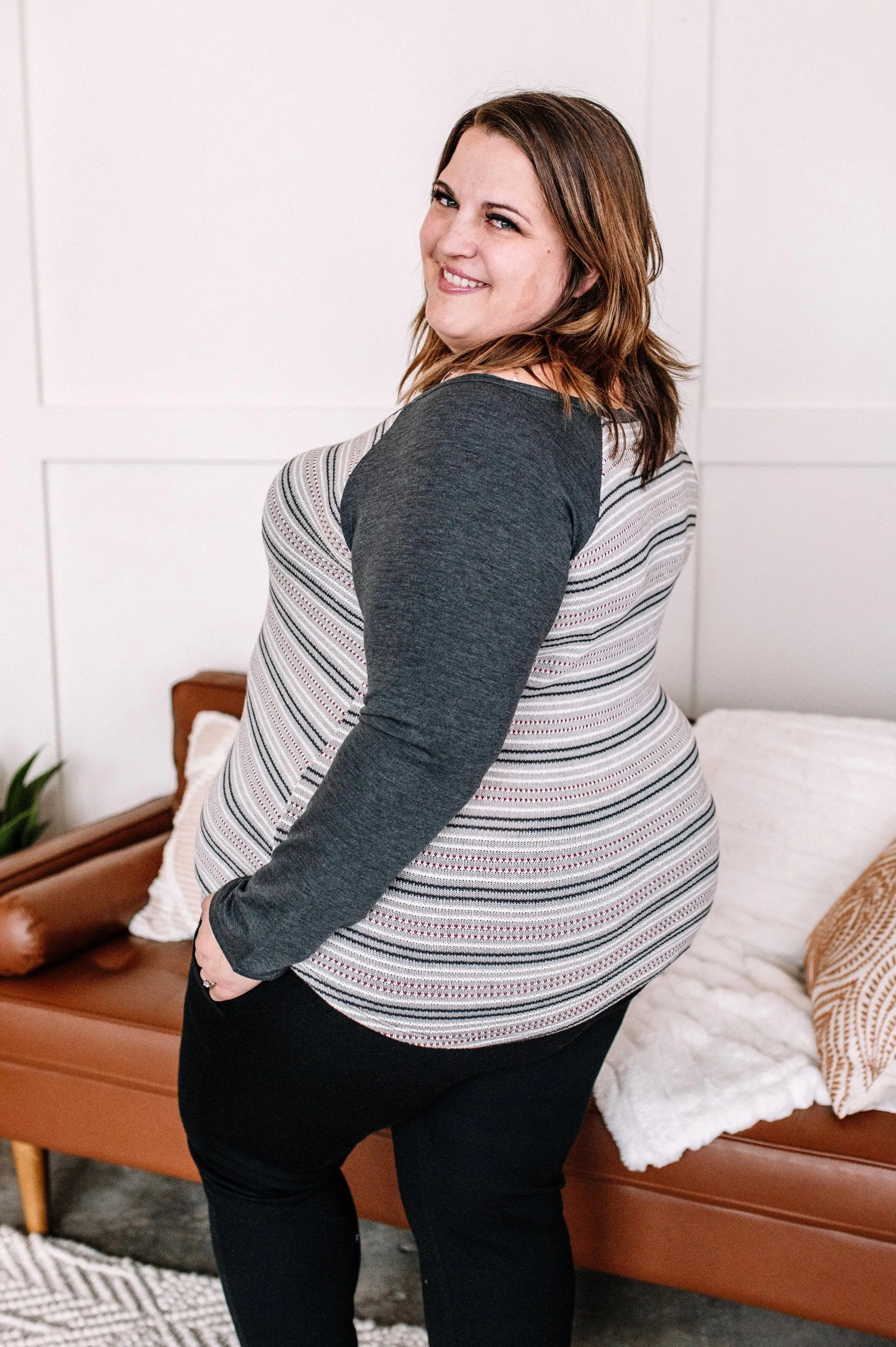 Stay Frosty Striped Raglan Knit Top