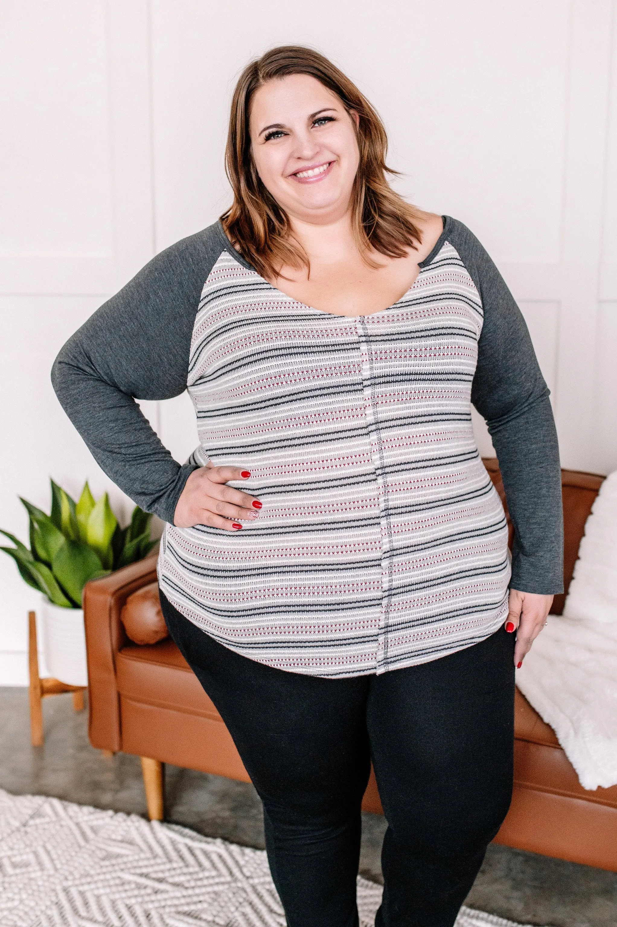 Stay Frosty Striped Raglan Knit Top