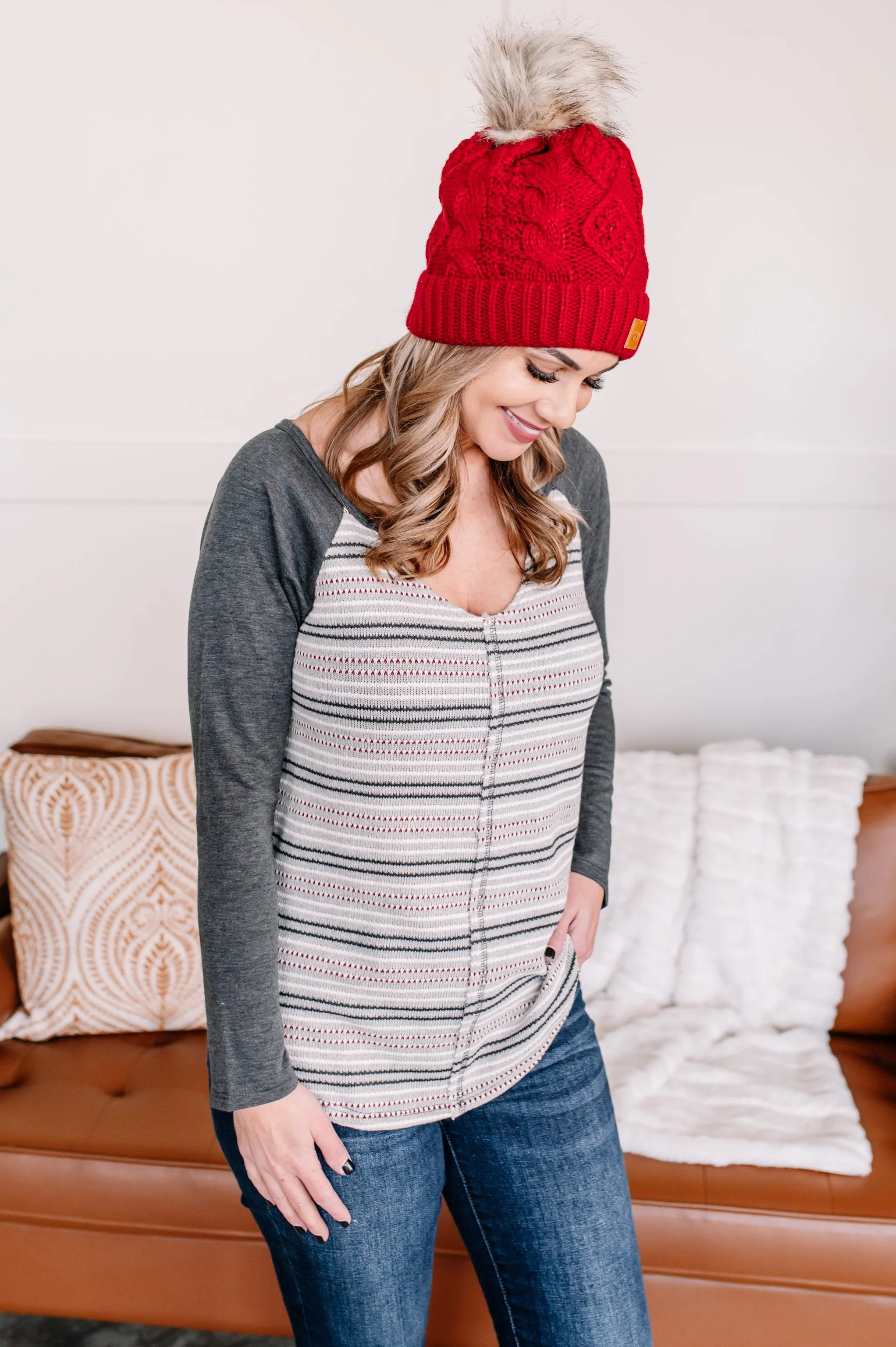 Stay Frosty Striped Raglan Knit Top