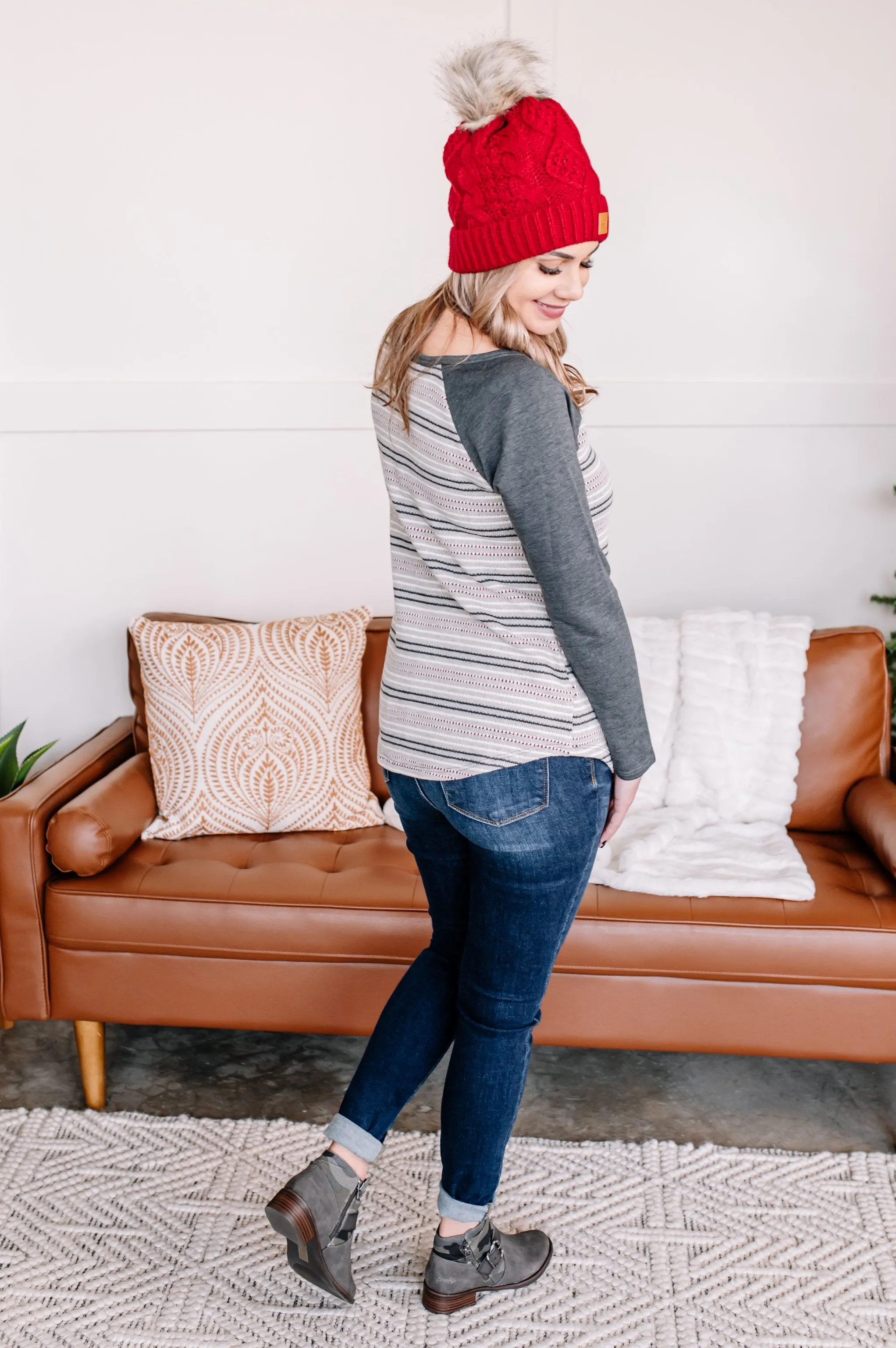 Stay Frosty Striped Raglan Knit Top