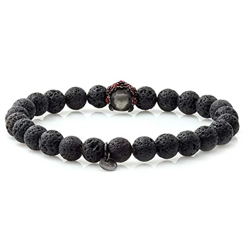 Tateossian Dead Skull Bracelet with Black Lava Beads, Large, 19 cm