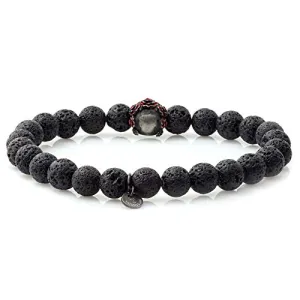 Tateossian Dead Skull Bracelet with Black Lava Beads, Large, 19 cm
