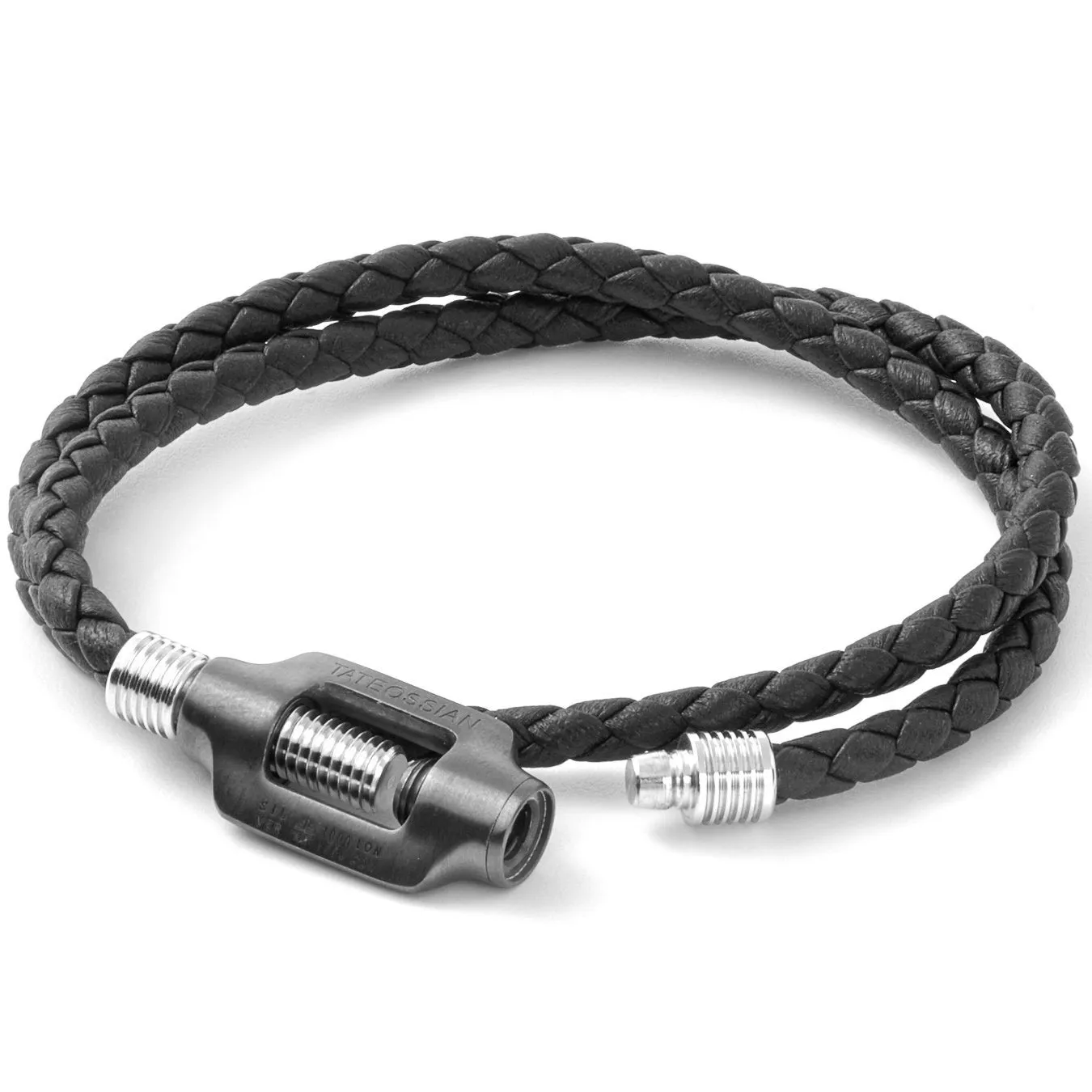 Tateossian Double Wrap Black Leather and Silver Bolt Bracelet