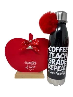 Teachers Appreciation Gift , Apple Shape photo frame and Water Bottle