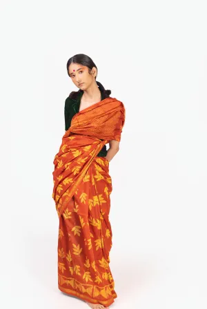 The art of Tie and Dye - Zahra - Shibori Red and  Yellow Shibori saree