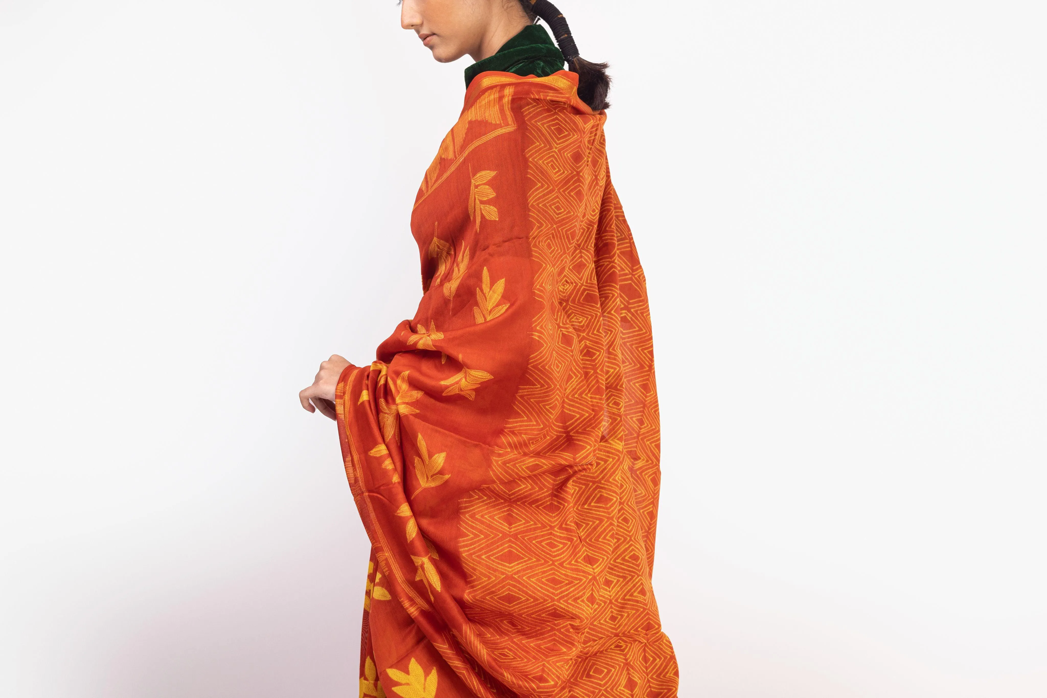The art of Tie and Dye - Zahra - Shibori Red and  Yellow Shibori saree