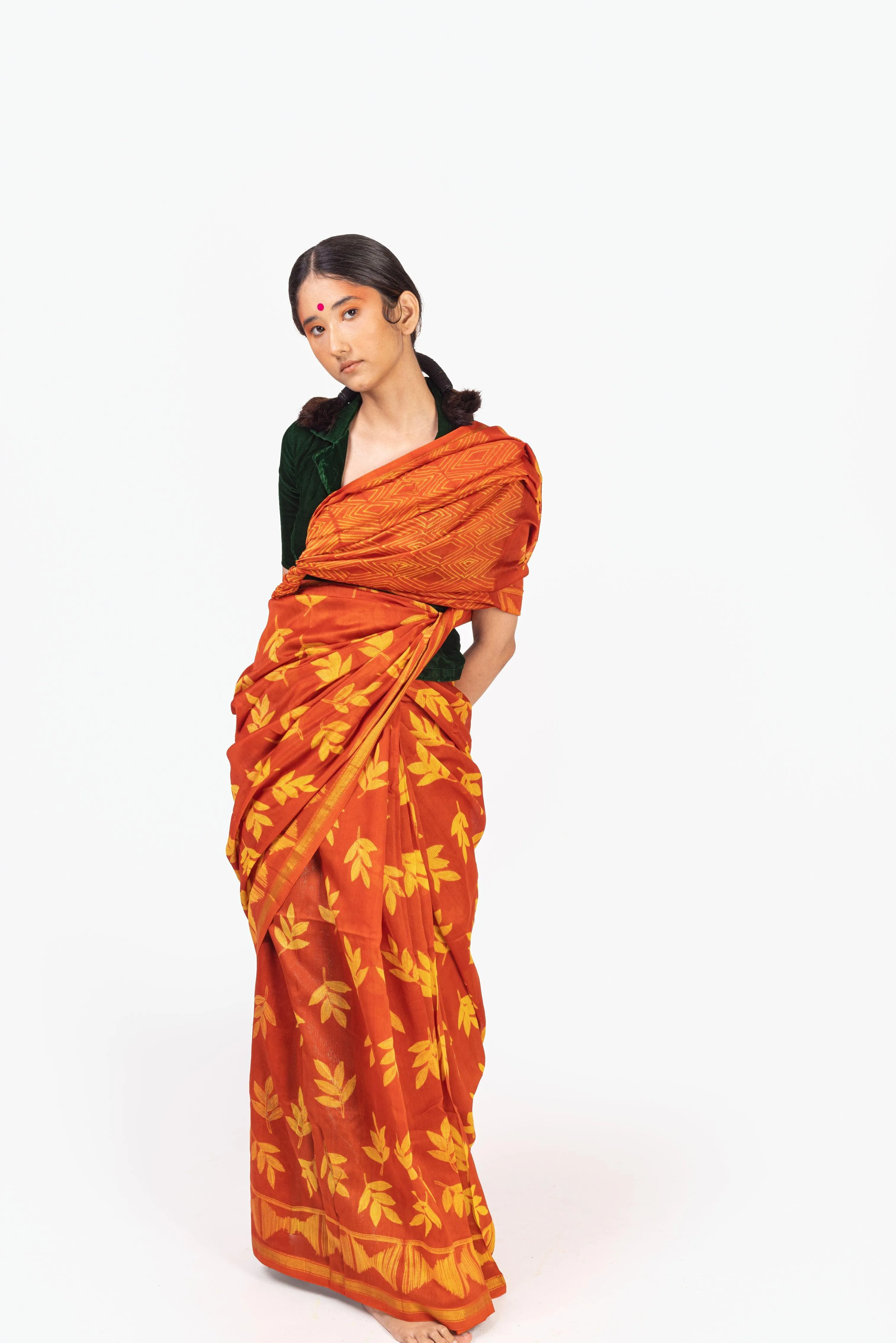 The art of Tie and Dye - Zahra - Shibori Red and  Yellow Shibori saree