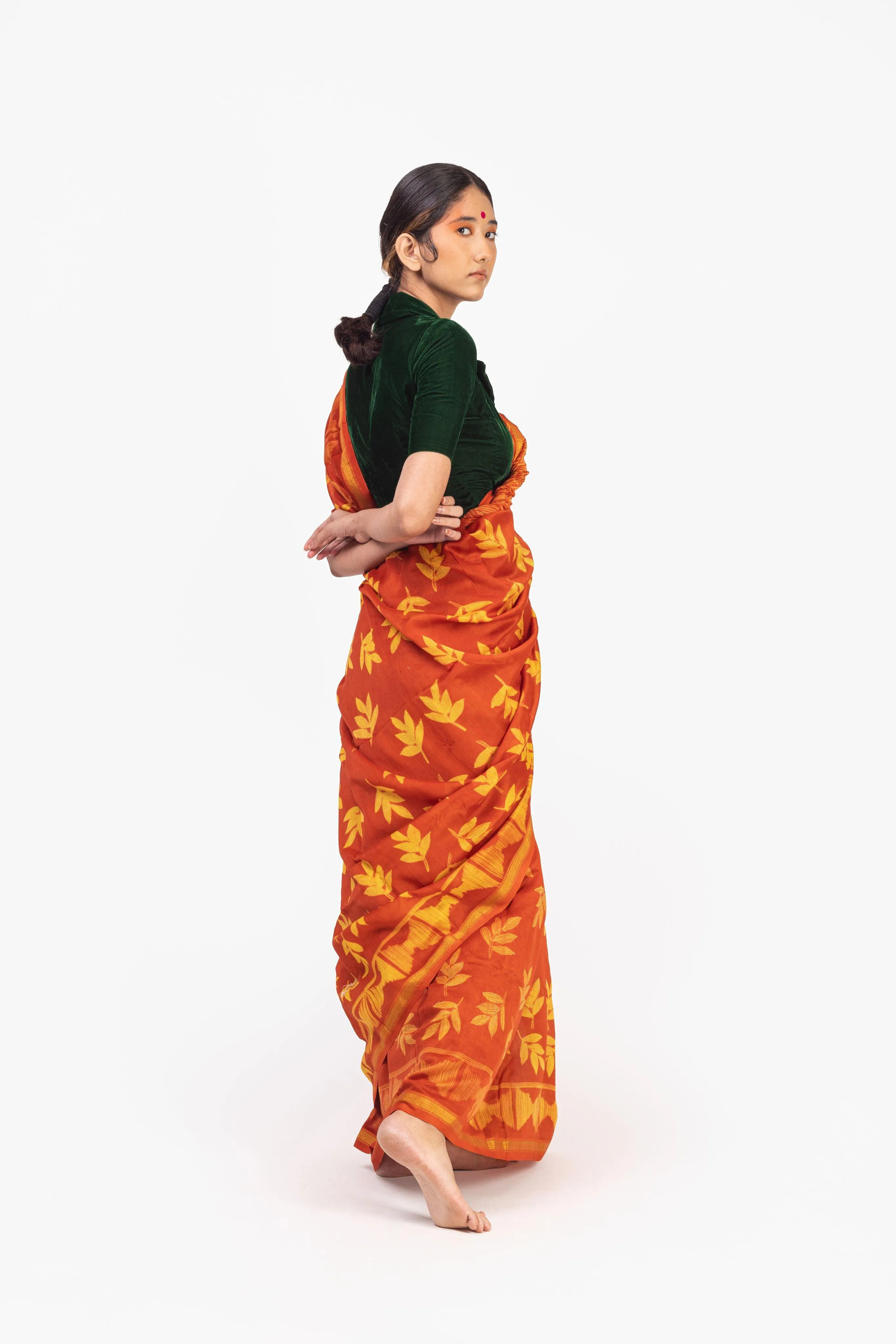 The art of Tie and Dye - Zahra - Shibori Red and  Yellow Shibori saree